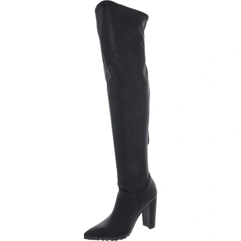 Madden Girl Black Faux Leather Over the Knee Boots Sz 8.5 BNWOB
